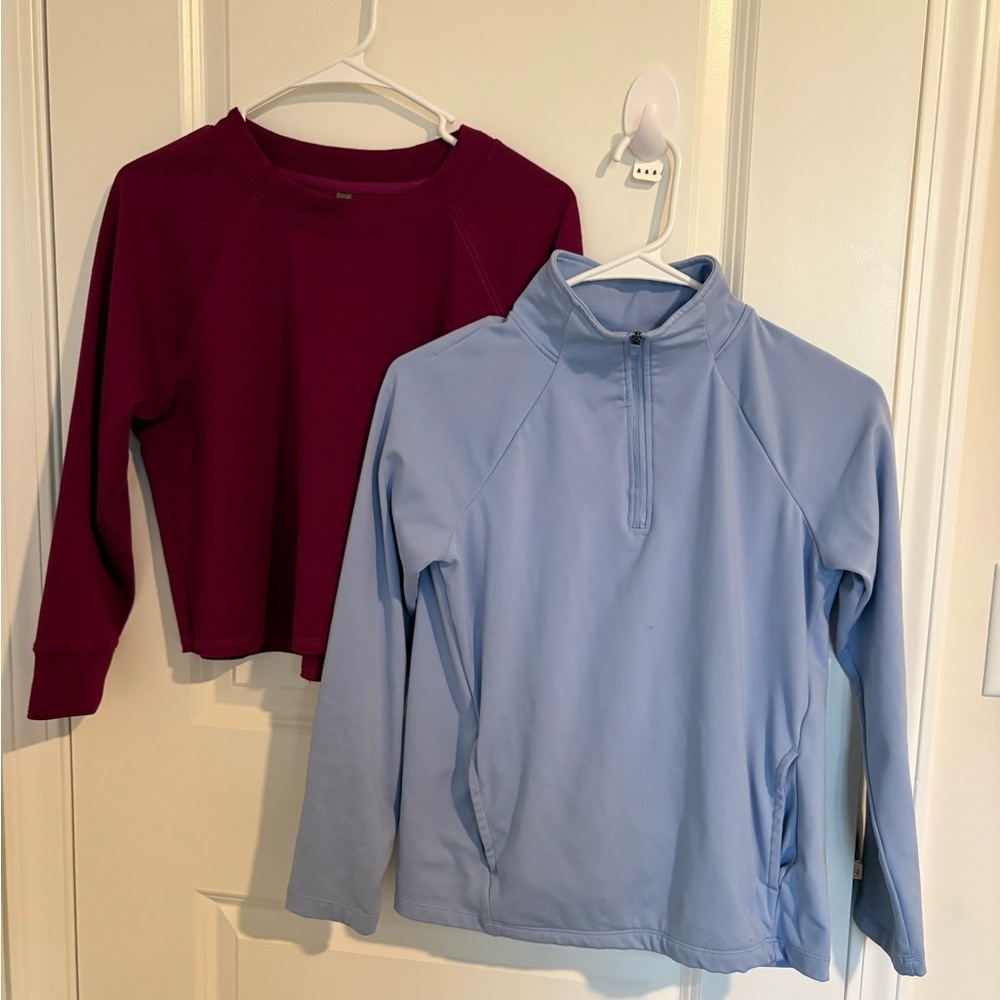 Yogalicious Periwinkle Pullover Top & Magenta Cropped Sweatshirt. Girls 10/12